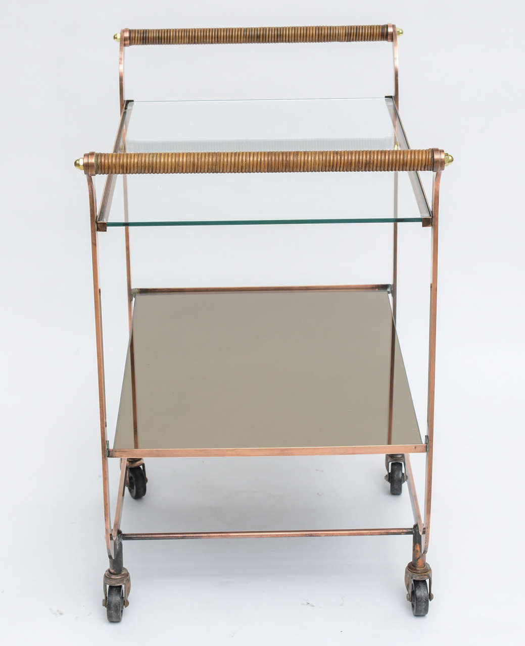 Deco Copper Bar Cart with Rattan Handles at 1stDibs bar cart handles, bar cart copper, cart