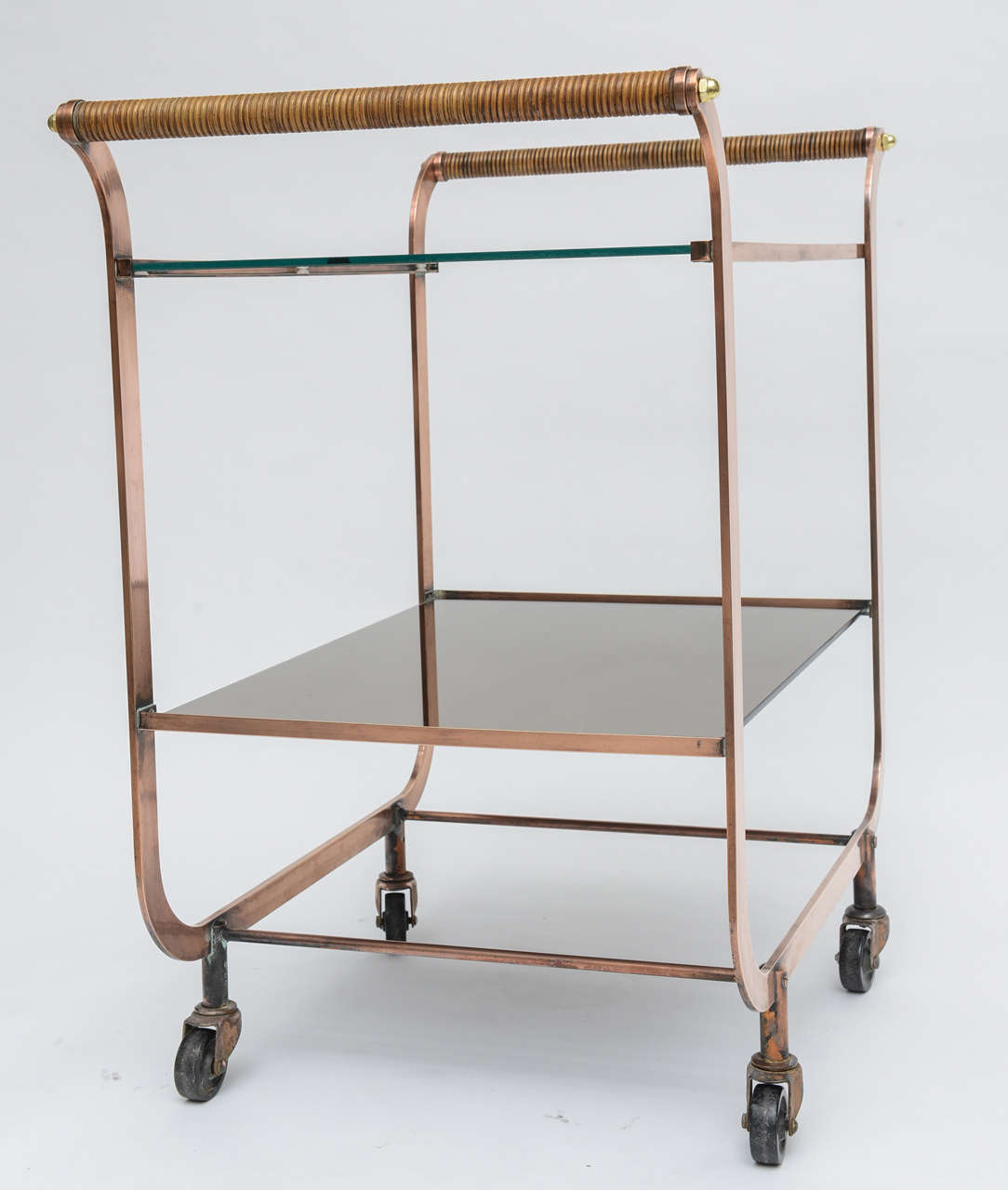 Deco Copper Bar Cart with Rattan Handles at 1stDibs bar cart handles, bar cart copper, cart