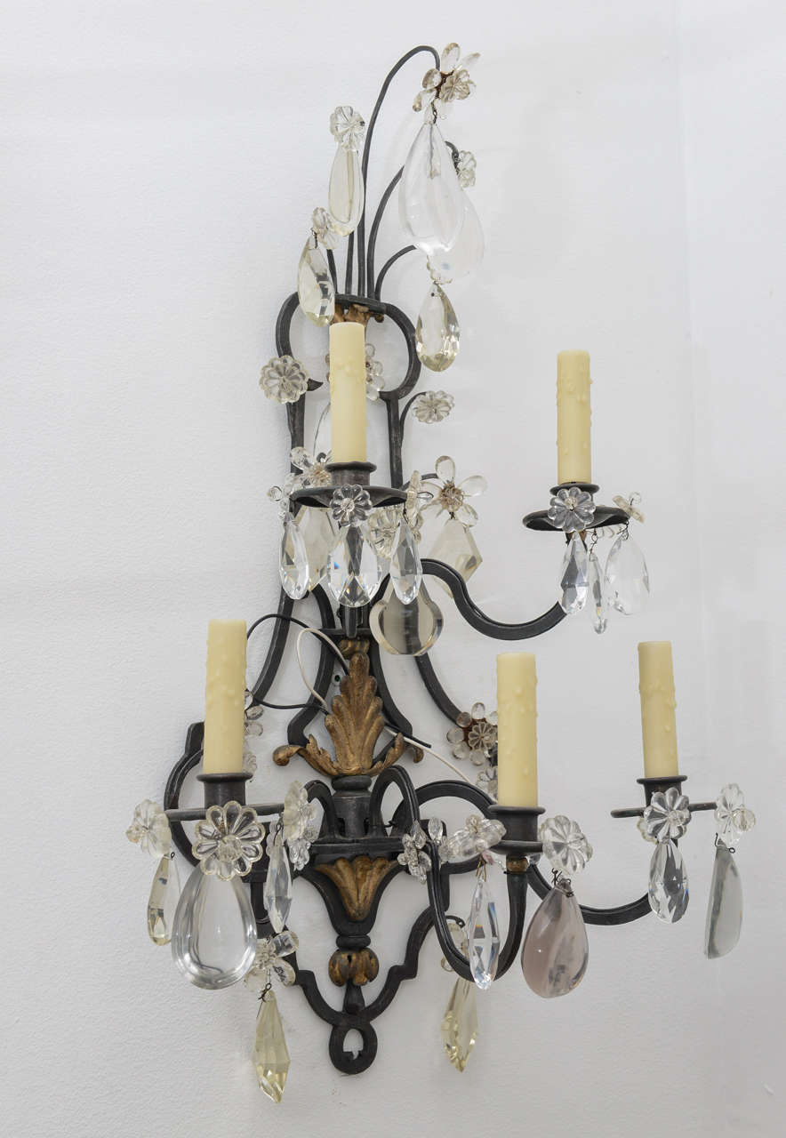 Iron frame with crystal florets and drops, rewired