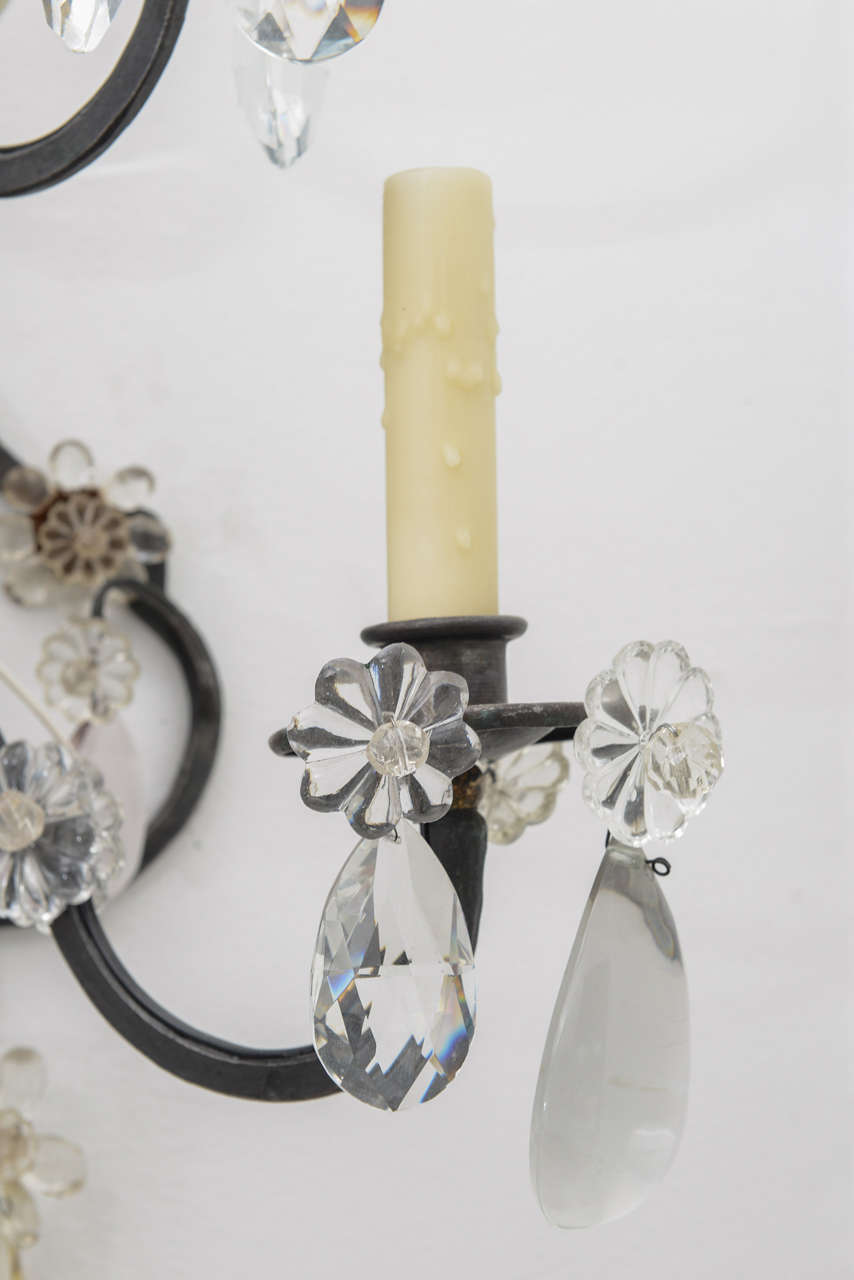 Large Pair of  Crystal Sconces In Good Condition For Sale In West Palm Beach, FL