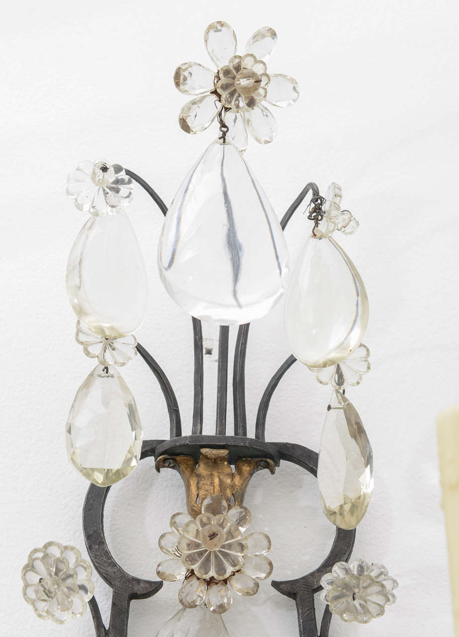 Mid-20th Century Large Pair of  Crystal Sconces For Sale