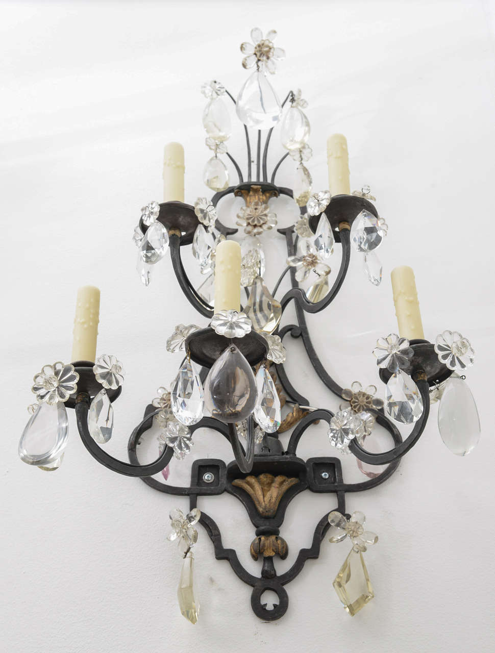 Large Pair of  Crystal Sconces For Sale 1