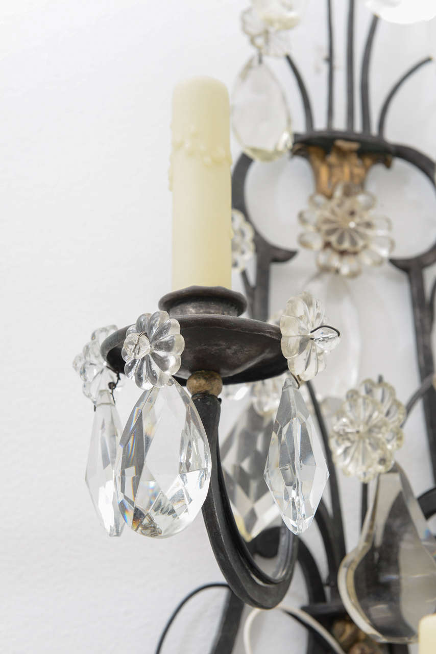 Large Pair of  Crystal Sconces For Sale 2