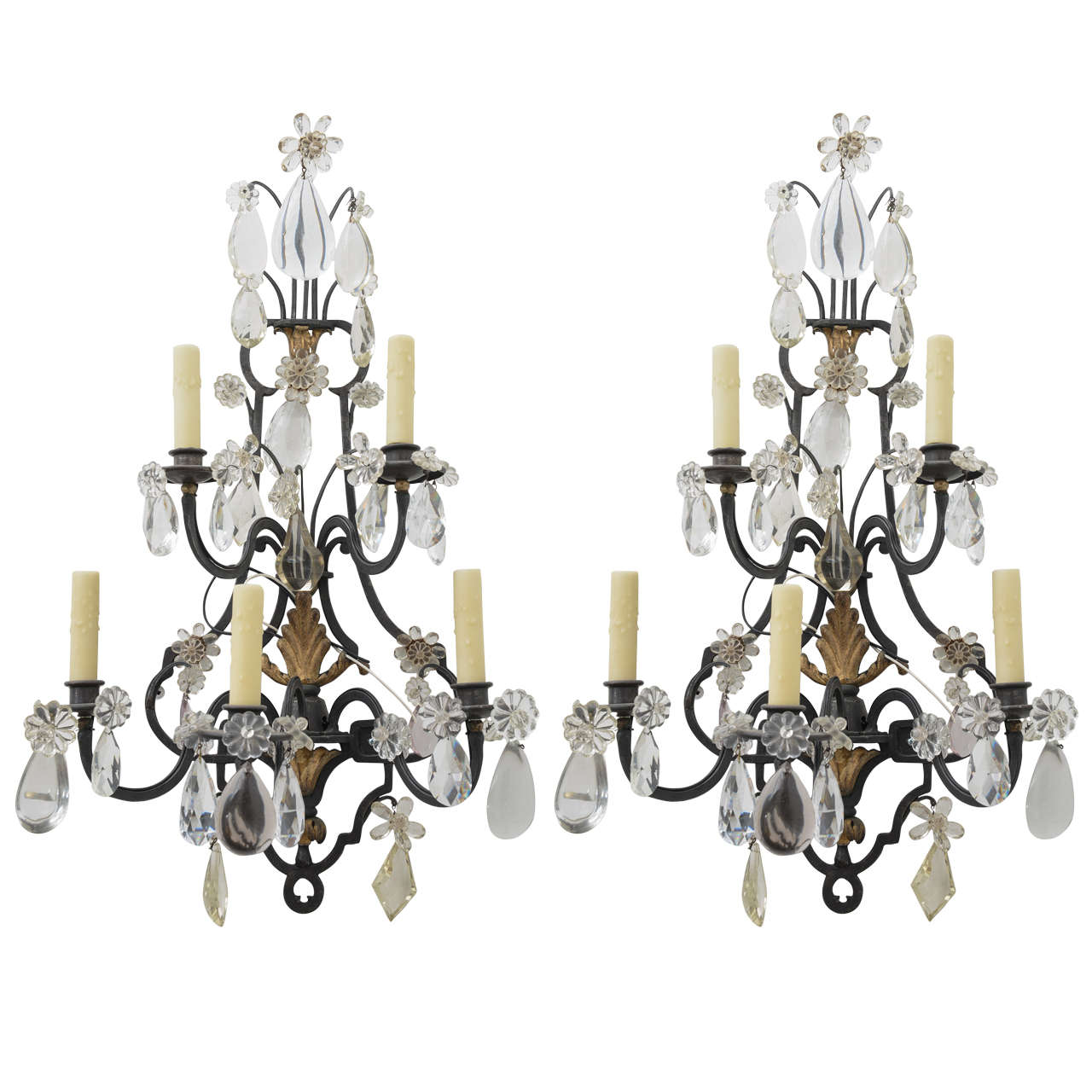 Large Pair of  Crystal Sconces For Sale
