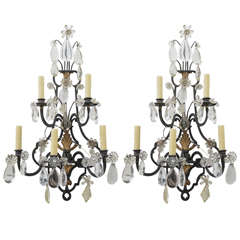 Large Pair of  Crystal Sconces