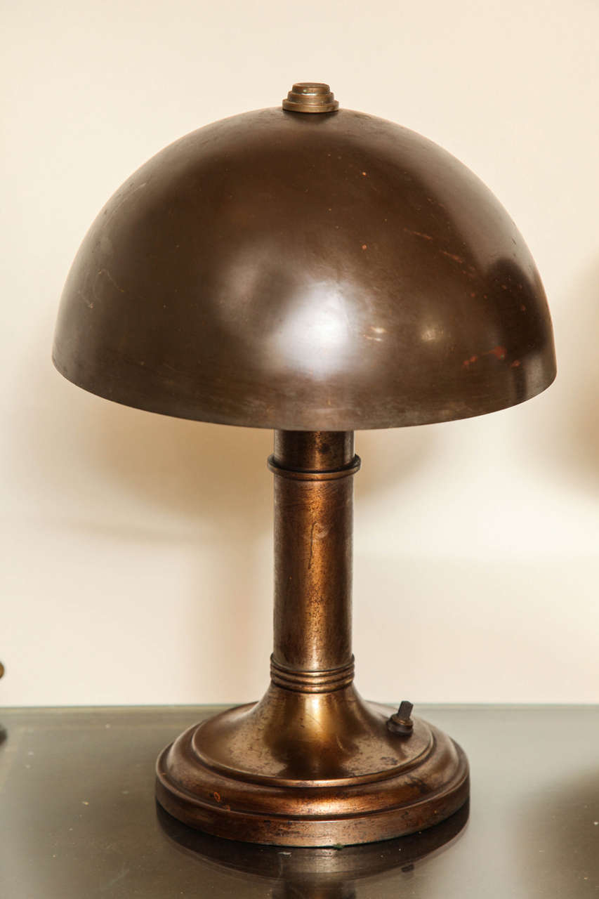Early 20th Century Pair of American Art Deco Patinated Metal Table Lamps