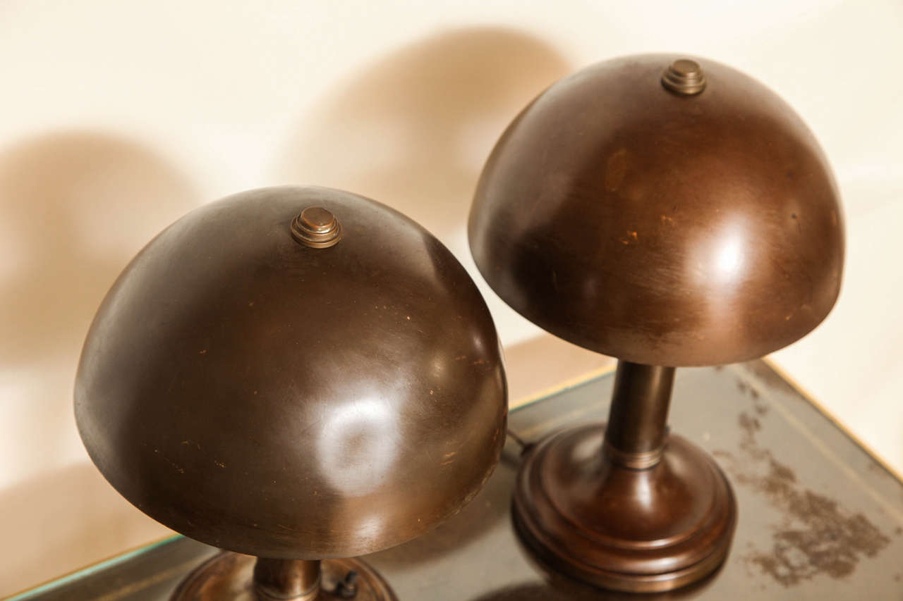 Pair of American Art Deco Patinated Metal Table Lamps 4