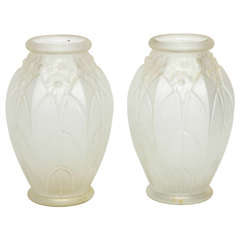 Pair of French Lalique Style Glass Vases