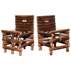 Unusual Pair of Belgian Hand-Tied Bough Side Chairs 2