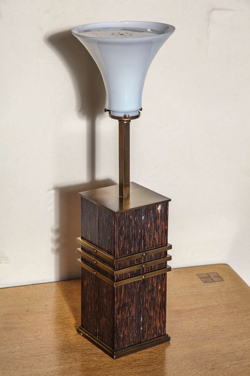 Pair of French Modernist Black Palm and Bronze Lamps For Sale 4