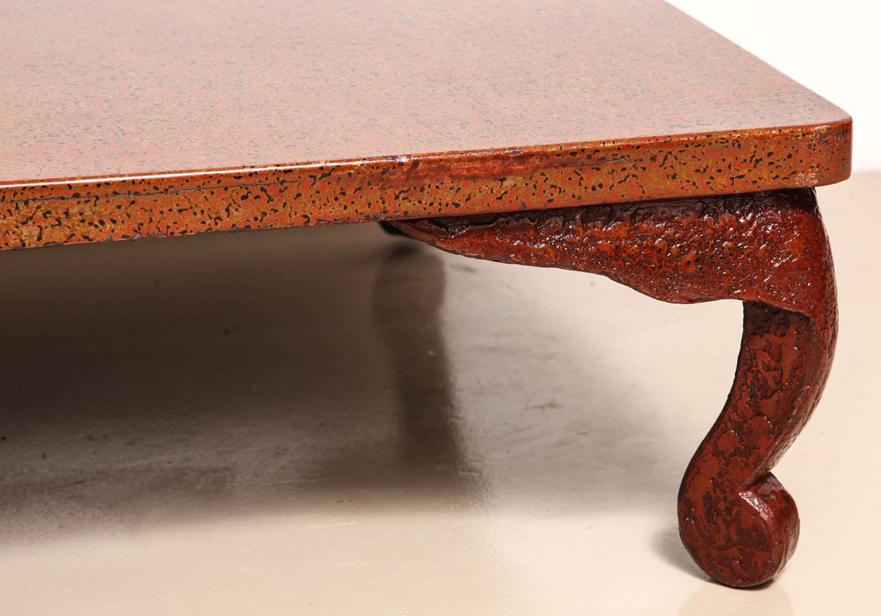 Early 20th Century Stunning Japanese Wakasa Persimmon Lacquer Square Low Table