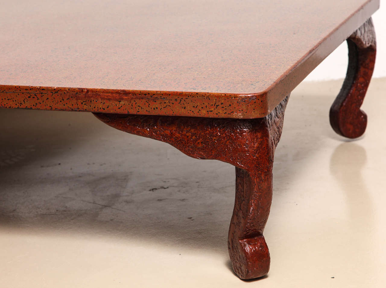 Stunning Japanese Wakasa Persimmon Lacquer Square Low Table 1