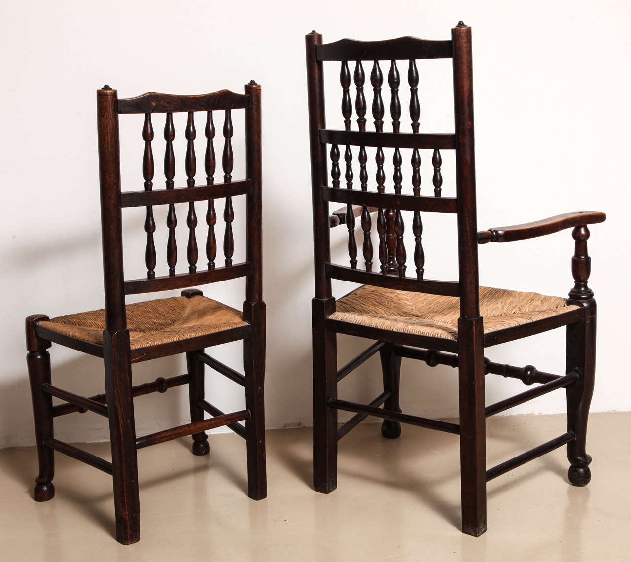 Set of Eight Early 19th Century English Country Spindle Back Dining Chairs In Excellent Condition In New York, NY
