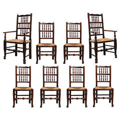 Set of Eight Early 19th Century English Country Spindle Back Dining Chairs