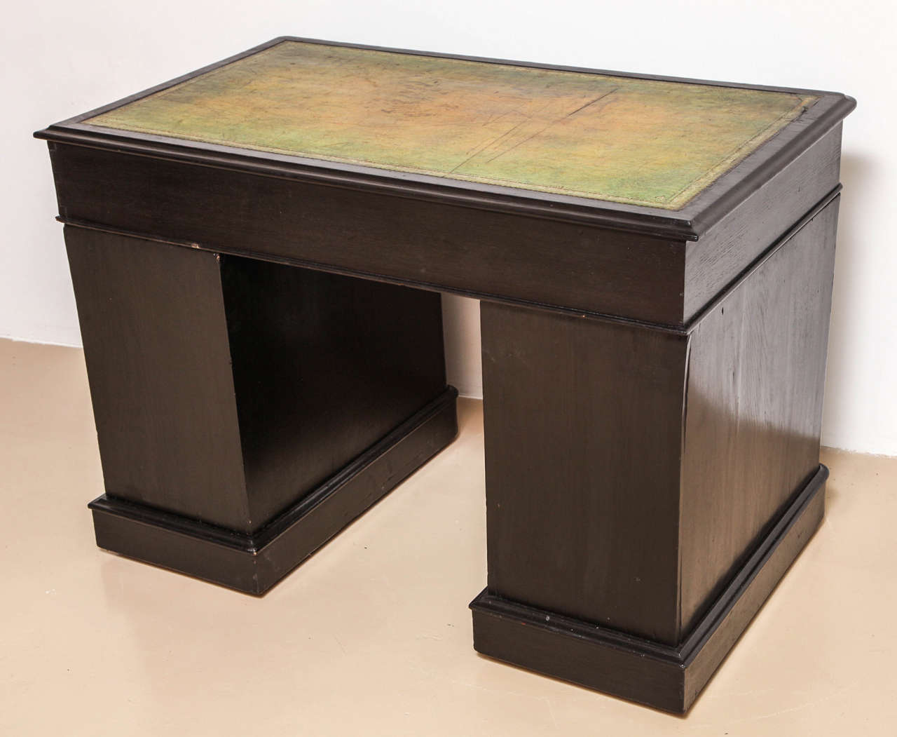 English Ebonized Oak Kneehole Pedestal Desk 5