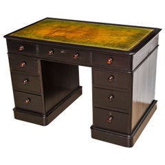 English Ebonized Oak Kneehole Pedestal Desk