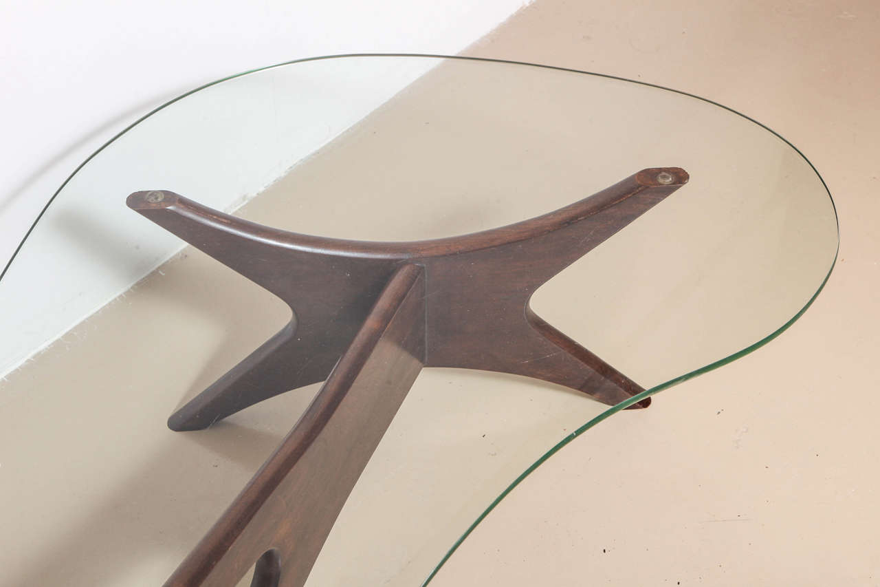 Mid-Century Modern Mid Century Glass-Top and Walnut Biomorphic Coffee Table