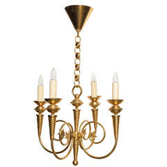 1950s French Lacquered Brass Four-Light Chandelier