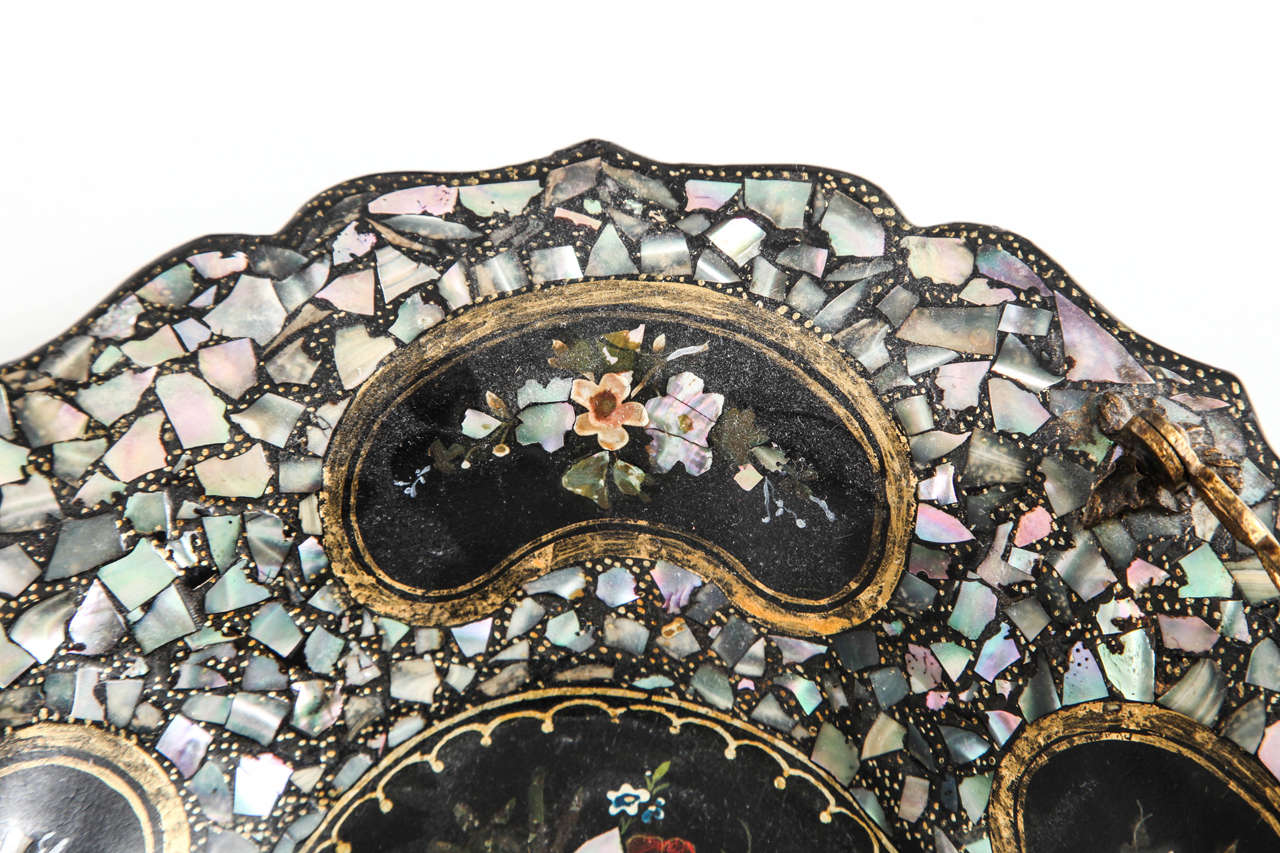 Victorian Mother-of-Pearl Inlaid Papier Mâché Basket In Good Condition In New York, NY