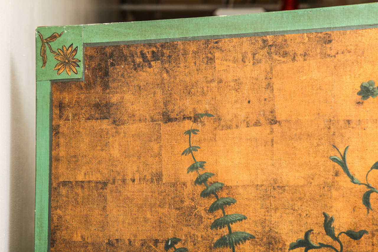 19th Century Three-Fold Chinoiserie Hand-Painted Screen In Good Condition In New York, NY