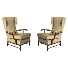 Paolo Buffa attributed pair of beech wood armchairs, Italy circa 1940 5