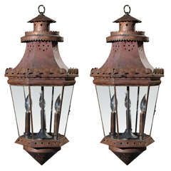 Pair of Pierced Copper Lanterns
