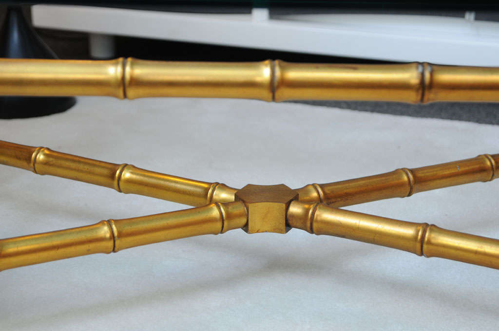 American Hollywood Regency Gold Bamboo coffee Table For Sale