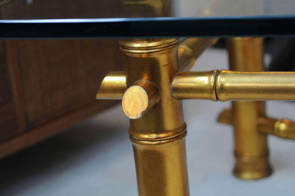 20th Century Hollywood Regency Gold Bamboo coffee Table For Sale