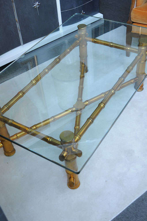Wood Hollywood Regency Gold Bamboo coffee Table For Sale