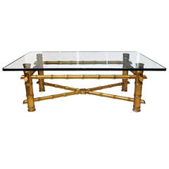 Hollywood Regency Gold Bamboo coffee Table