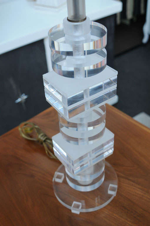 Late 20th Century 1970's Stacked Lucite Table Lamps For Sale
