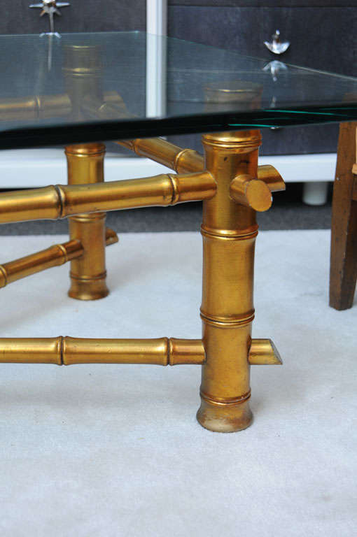 Hollywood Regency Gold Bamboo coffee Table For Sale at 1stDibs