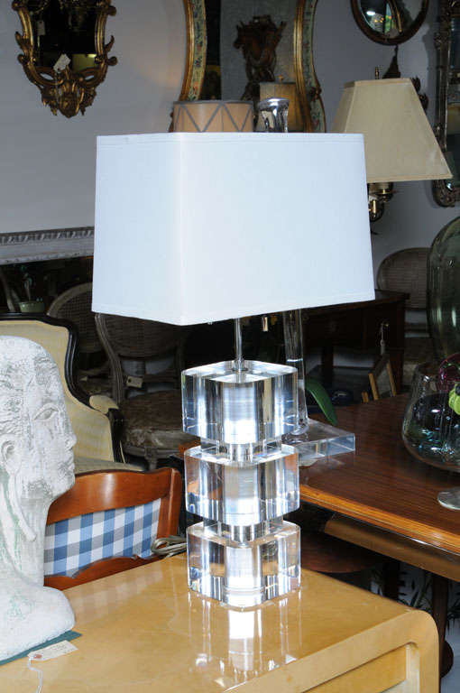 Very important large scale lucite lamp signed at bottom by designer.
