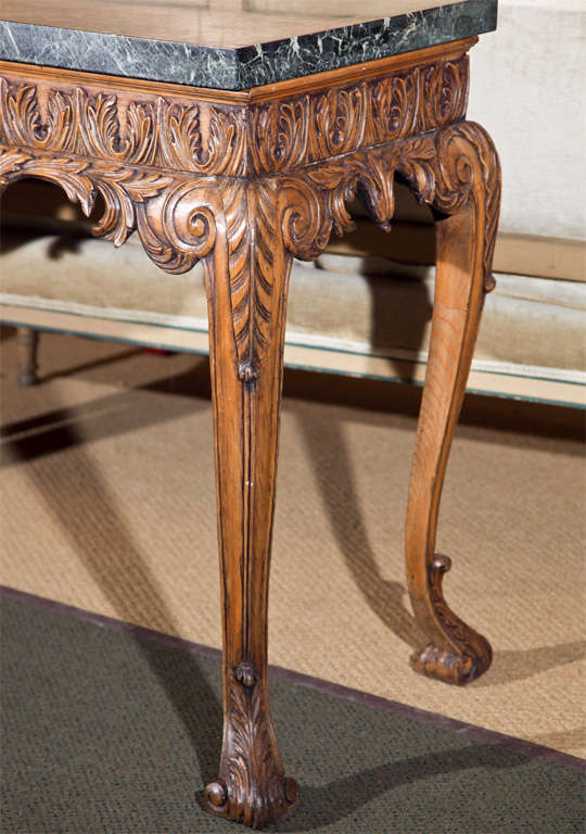 English Carved Lime Wood Console with Marble Top For Sale