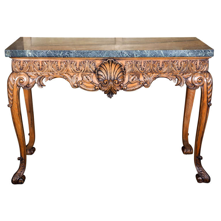 Carved Lime Wood Console with Marble Top For Sale