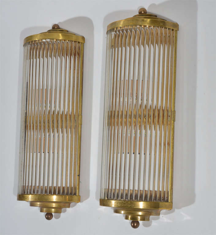 Set of 6 Murano sconces in glass rods and brass by Venini, signed, circa 1940. May be sold in pairs