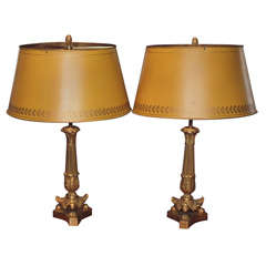 Pair of Bouillotte Lamps with Tole Shades