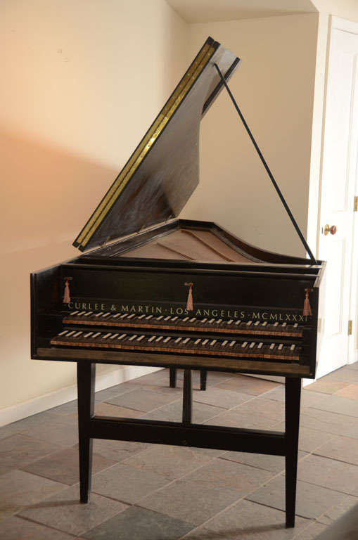 Full scale French Double harpsichord,  copied from an original instrument of 1769 by Pascal Taskin, the great French harpsichord maker.  This particular instrument was constructed by Lynn Curlee and John Martin from a kit made by the famous Frank