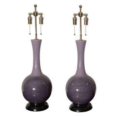 Pair Of Large Purple And Lilac Ceramic Lamps