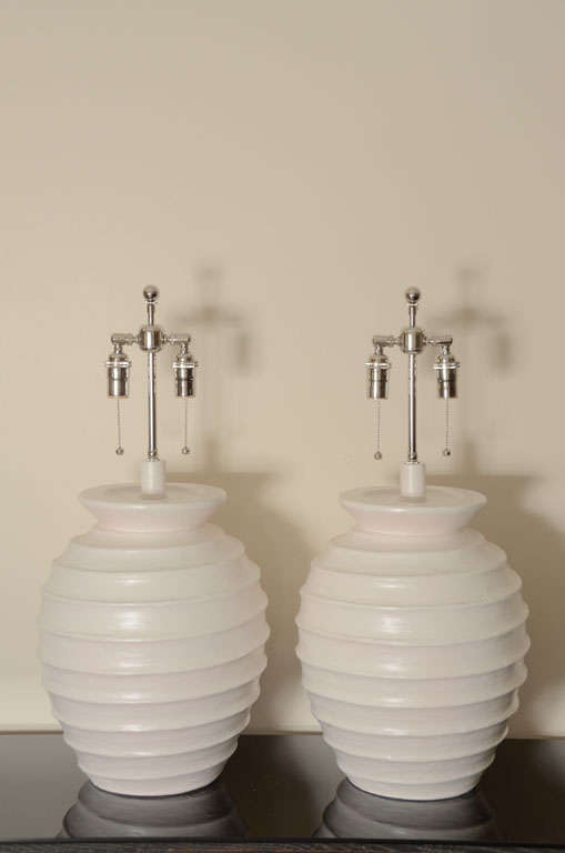 Impressive Pair of Large Beehive Form Lamps