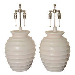 Impressive Pair of Large Beehive Form Lamps