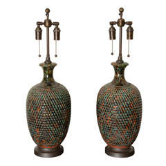 Pair Of Mottled Glazed Ceramic Lamps