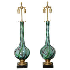 Pair Of Aqua Murano Glass Lamps