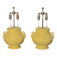 Pair Of Bright Yellow Ceramic Lamps