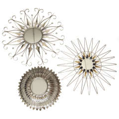 Grouping of Three Wall Mirrors in Starburst Patterns