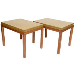 Architectural Tommi Parzinger Style Leather Top Tables