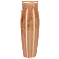 Retro Mid Century Japanese Beige Ceramic Vase