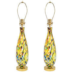 Mid Century Pair of Brightly Colored Italian Glass Lamps