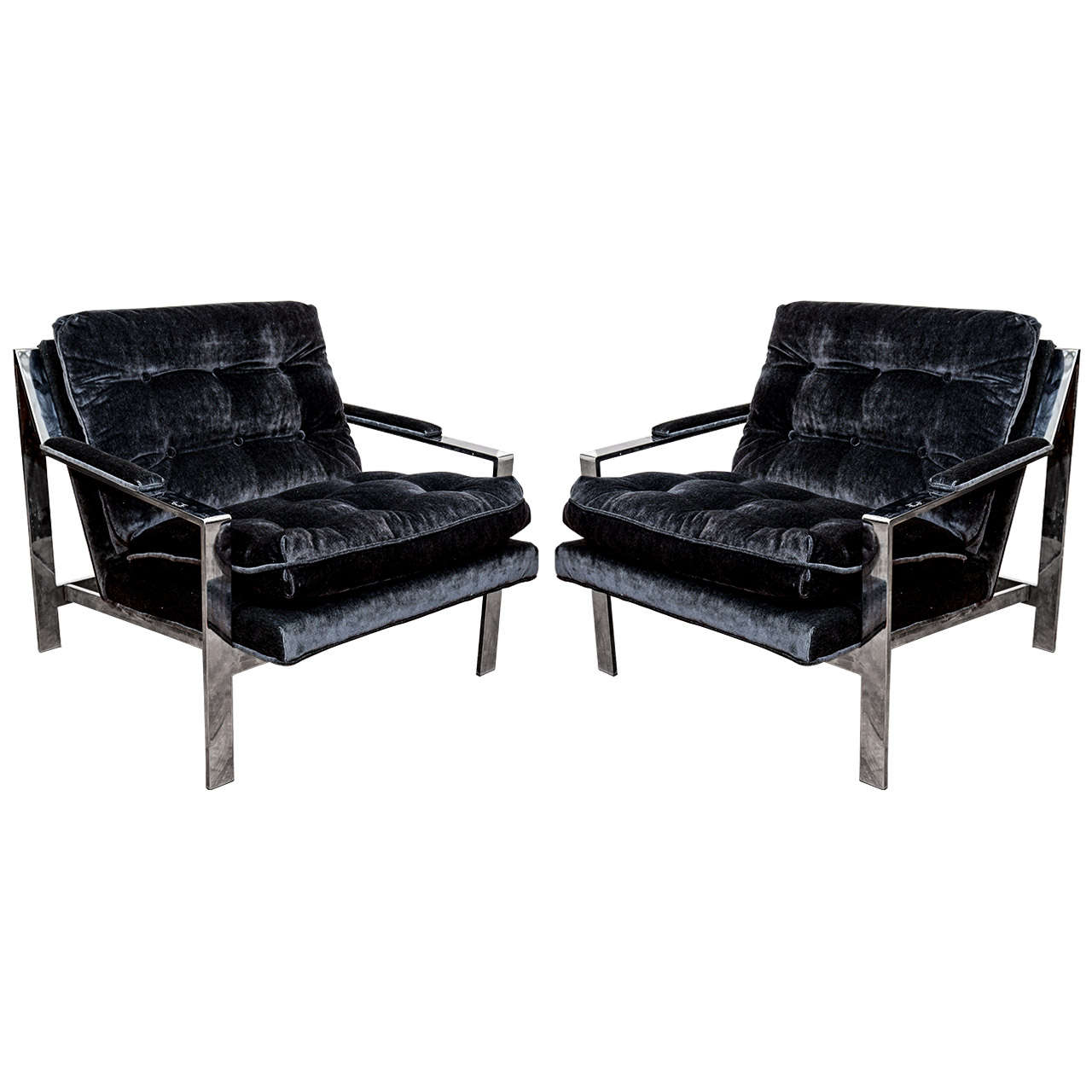 Mid Century Pair of Milo Baughman Chairs in Charcoal Mohair