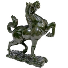 Chinese Spinach Jade Horse Sculpture
